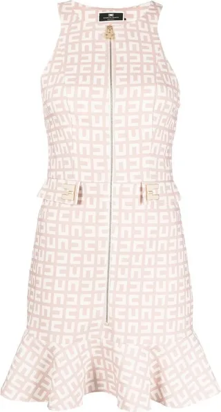 Maze-pattern ruffled dress