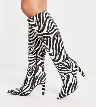 ASOS DESIGN Wide Fit Cancun knee-high boots in zebra