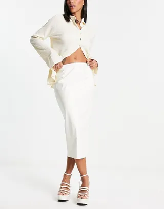 I Saw It First leather look midi skirt in cream - part of a set