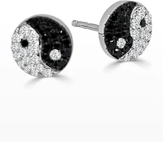 White Gold Black and White Diamond Yin Yang Stud Earrings