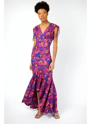 Little Mistress Leaf Print Fishtail Maxi