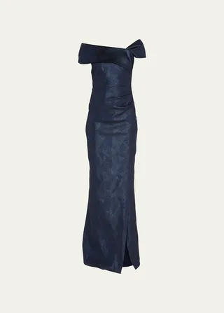 Reo Jacquard Cap-Sleeve Gown