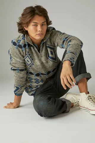Southwestern Print Los Feliz Fleece Half Zip Mock Neck