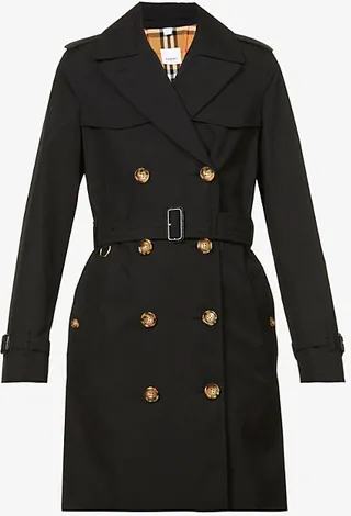 Womens Black Islington Short Cotton-twill Trench Coat