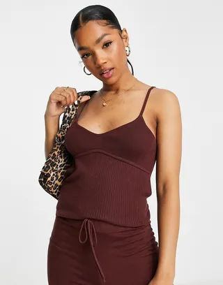 ASOS DESIGN co-ord knitted cami in brown