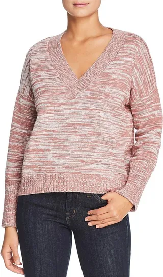 Womens Oversized Cotton Blend V-Neck Sweater