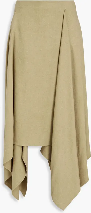 Asymmetric linen and silk-blend midi skirt