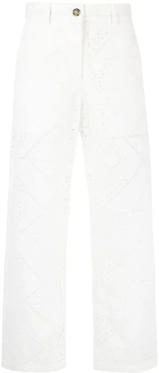 Straight-Leg Broderie-Anglaise Trousers