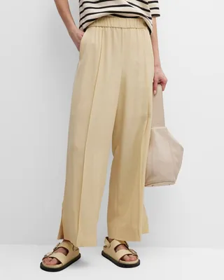 Track Inspired Wide-Leg Slit-Hem Pull-On Pants