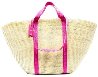 OFF-WHITE- Commercial Straw Logo Tote Bag