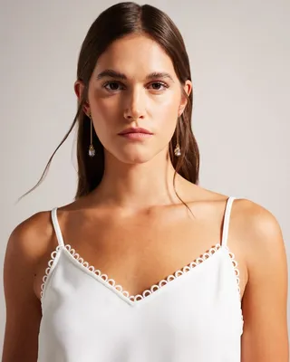 Strappy Cami With Looped Trims in White