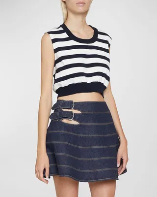 Striped Button-Shoulder Crop Tank Sweater