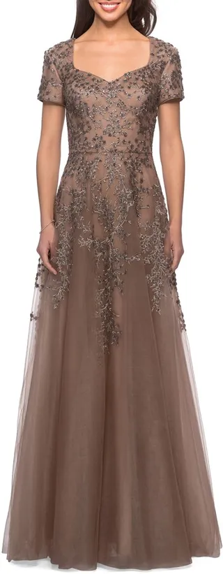 Embellished Tulle A-Line Gown