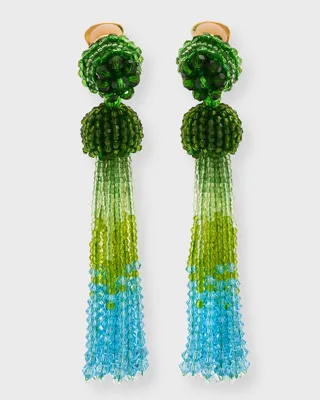Crystal Ombre Clip-On Tassel Earrings