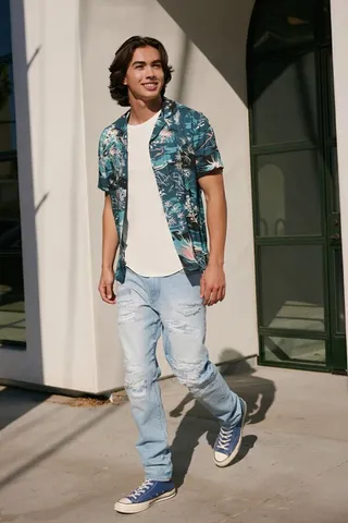 Distressed Flare-Leg Jeans