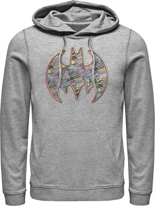 Men's Batman Shield Logo Comic Panel Pull Over Hoodie - Athletic Heather - Medium