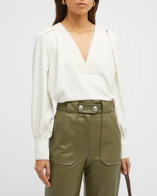 Osler Pleated-Shoulder V-Neck Top