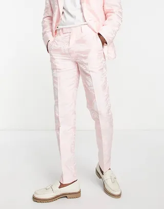 ASOS DESIGN slim suit pants in pink zebra jacquard