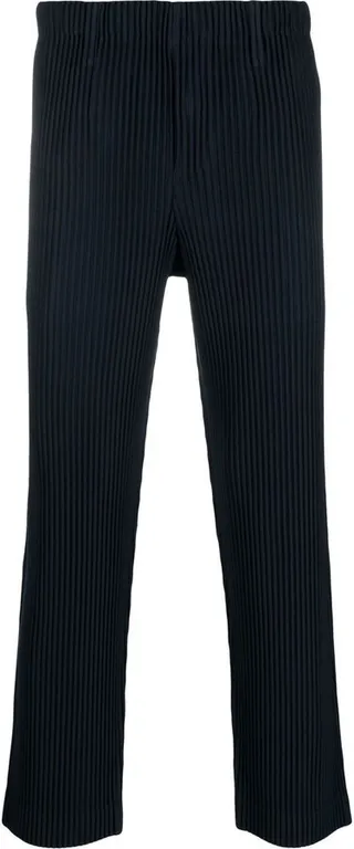 Blue Pleated Straight-Leg Trousers