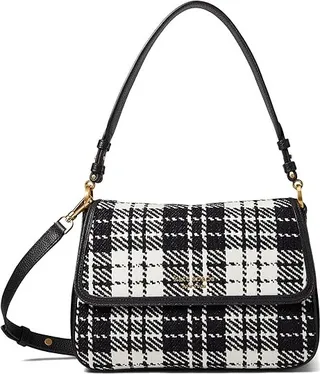 Kate Spade New York Hudson Plaid Medium Convertible Flap Crossbody (Black Multi) Handbags