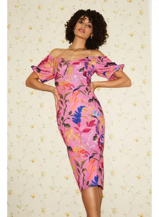 Little Mistress Pink Bardot Midi