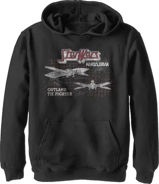 Boy's Star Wars The Mandalorian TIE Fighter Grid Pull Over Hoodie - Black - Large