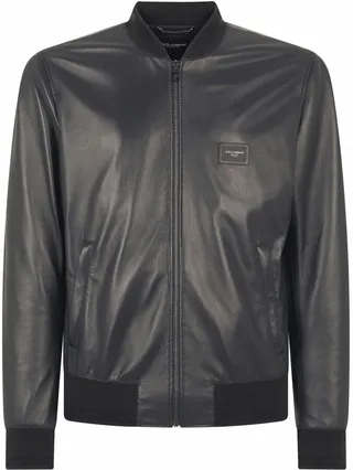 Logo-Plaque Leather Bomber Jacket