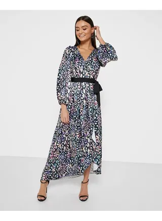 Little Mistress Multi Satin Wrap Dress