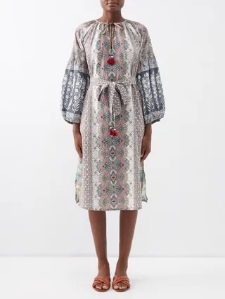 Tula Paisley-print Cotton-khadi Belted Dress