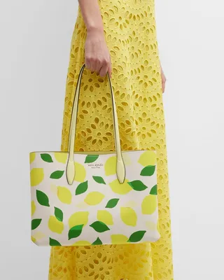 Large All Day Lemon Toss-Print Tote Bag