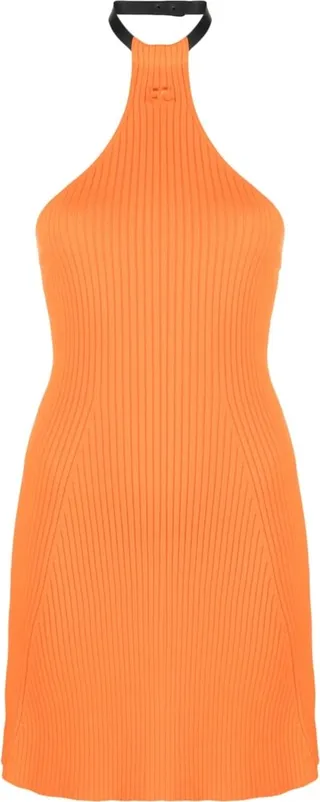 Halterneck Ribbed-Knit Minidress