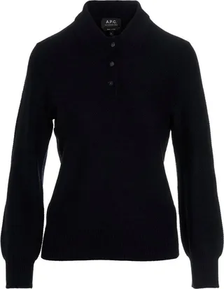 A.P.C. Long-Sleeved Ribbed Hem Polo Shirt