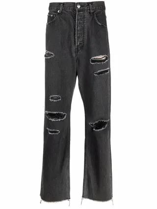 Distressed Straight-Leg Jeans