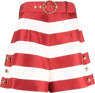 Striped Belted Silk Shorts
