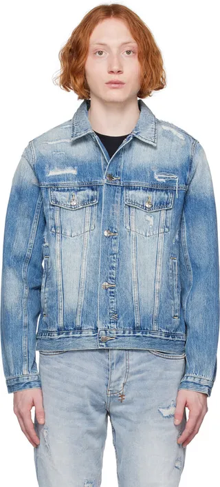 Ksubi Blue Distressed Denim Jacket
