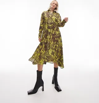 Topshop chuck on blurred floral asymmetric shirt dress in multi