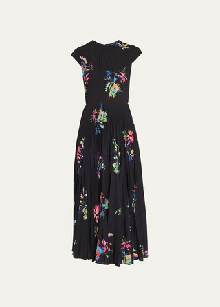 Floral-Print Pleated Midi Dress