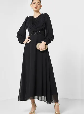 Sequin Detail Chiffon Dress