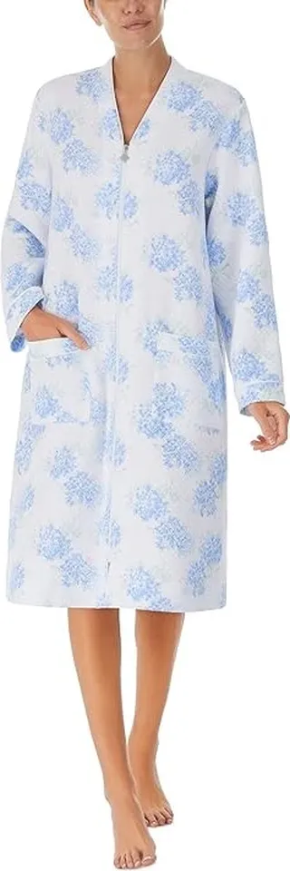 Eileen West 42 Quilted Zip Robe (Blue Hydrangea) Women's Pajama