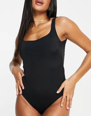 Weekday Desert swimsuit with square neck in black