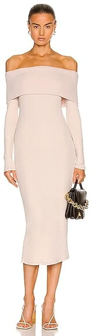 Enza Costa Sweater Knit Off Shoulder Dress in Blush