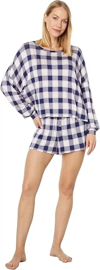 Honeydew Intimates All American Jersey Shortie Set (Twilight Check) Women's Pajama Sets