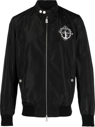 Logo-Patch Leather Bomber Jacket
