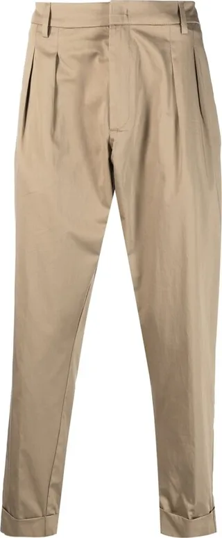 Pleat-Detail Cropped Cotton Trousers