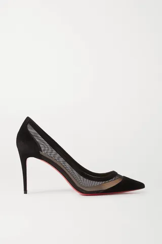 Christian Louboutin - Galativi 85 Suede And Mesh Pumps - Black