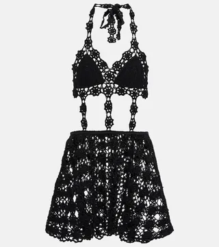 Floral open-knit minidress