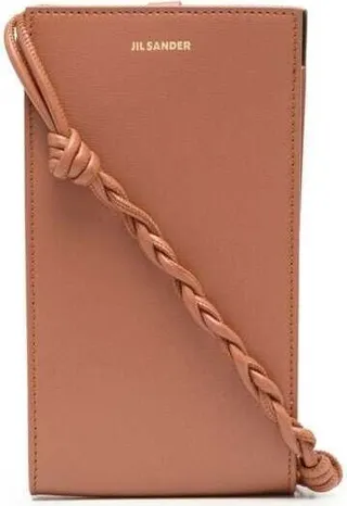 Brown Tangle Phone Case With Logo In Calf Leather Woman