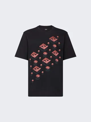 Silk Embroidered FF Diagonal Motif T-Shirt Black