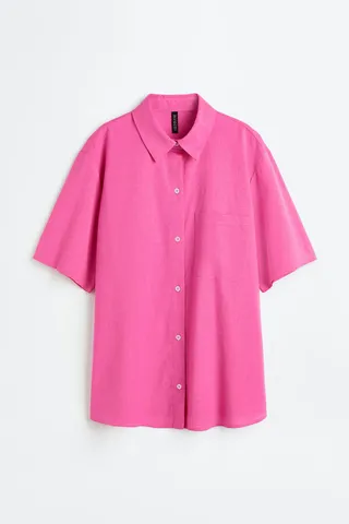 Short-sleeved Linen-blend Shirt