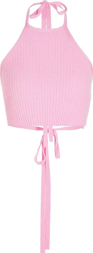 Knitted Halter Open-back Top Top Pink